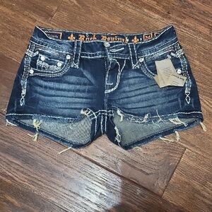 Rock Revival Dark Blue Distressed Jean Shorts